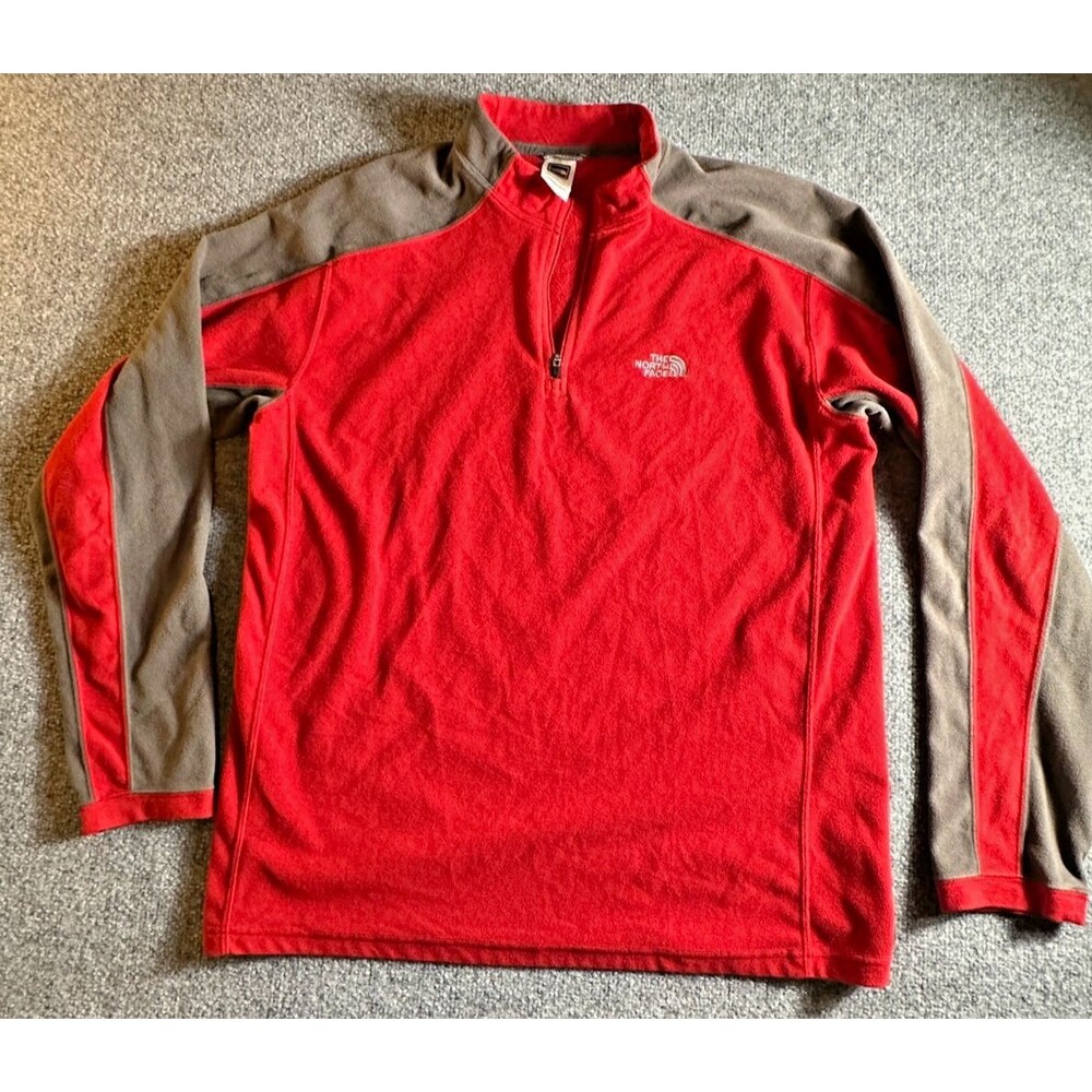 The North Face Mens Red Fleece 1/4 Zip Pullover Sweater L G